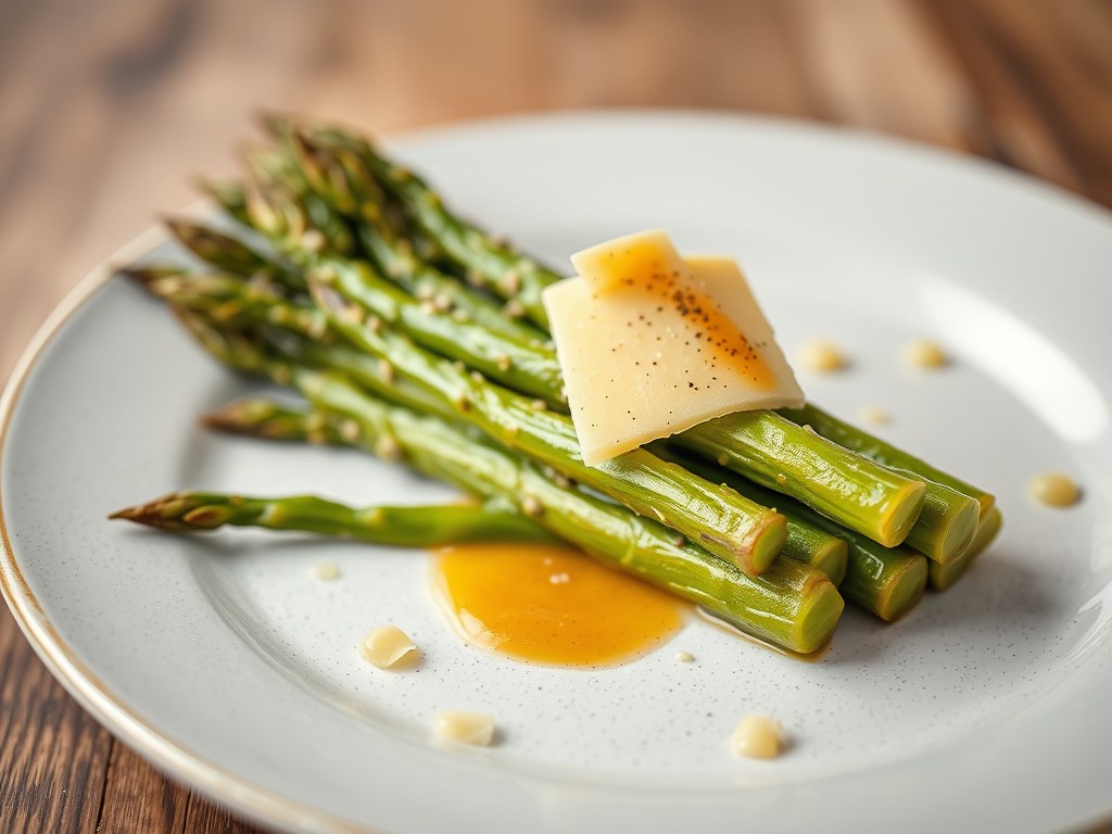 Asperge met kaas en een byte, AI-gegenereerde illustratie