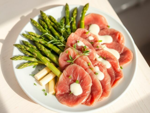 Aspergecarpaccio met tuinkers en mieriksworteldres