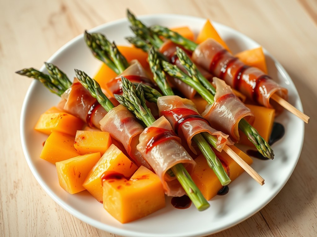 Aspergehapjes met meloen, AI-gegenereerde illustratie