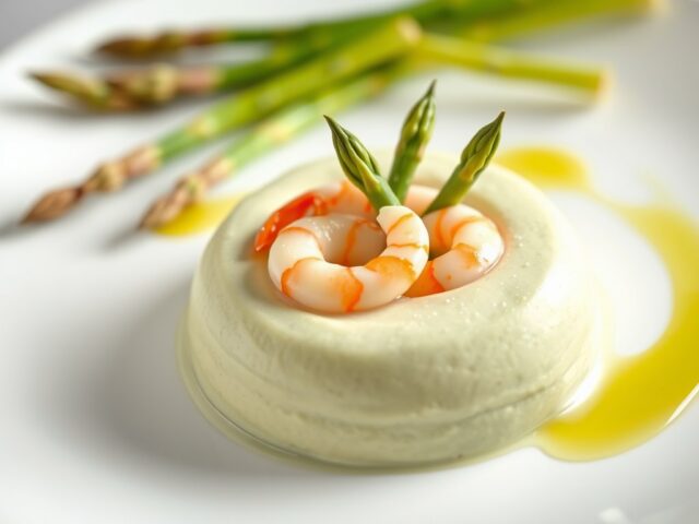 Aspergemousse met scampi