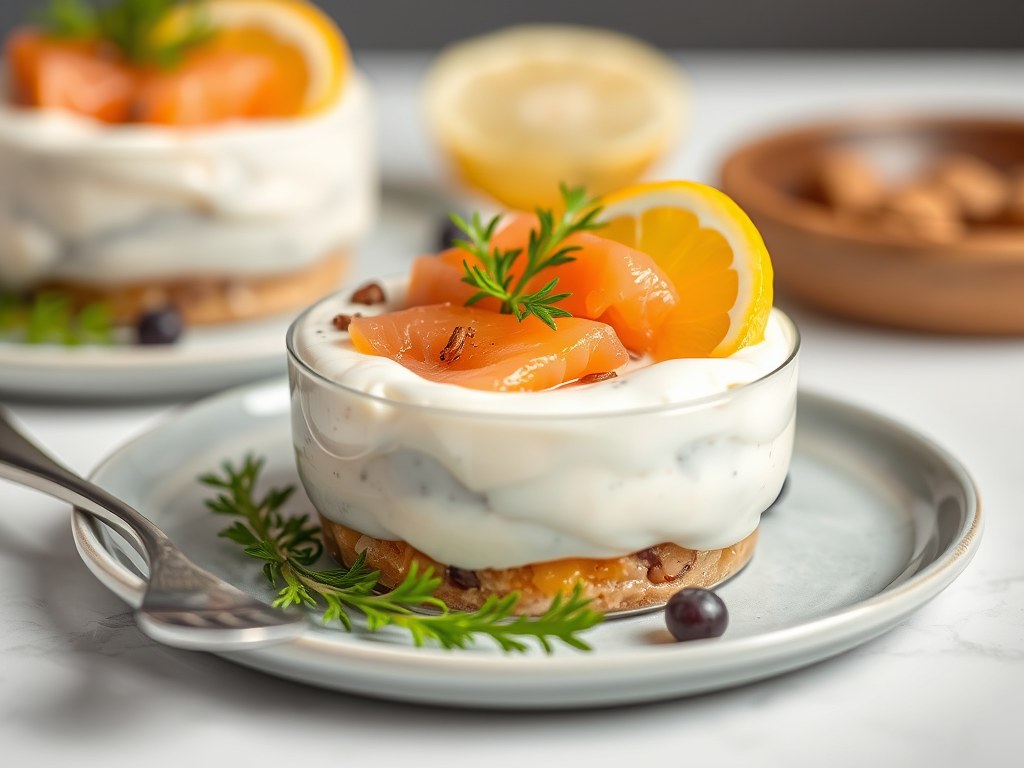 Aspergemousse met zalm, AI-gegenereerde illustratie
