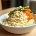 Aspergerisotto, gefrituurde asperges omwikkeld met