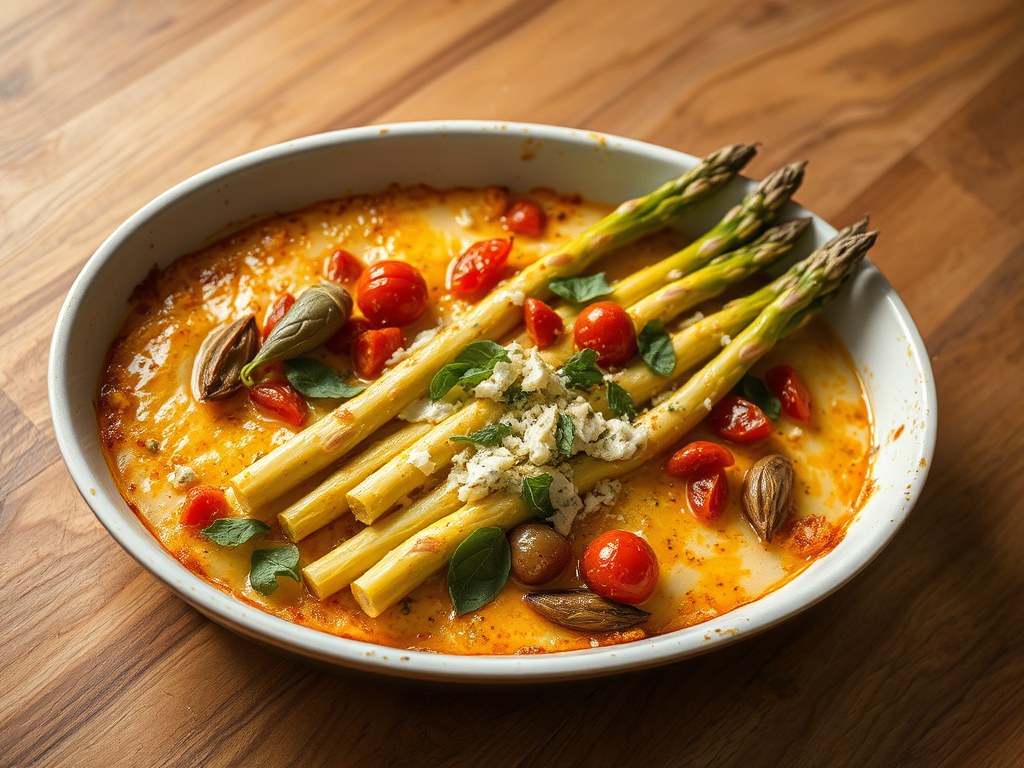 Asperges gegratineerd, AI-gegenereerde illustratie