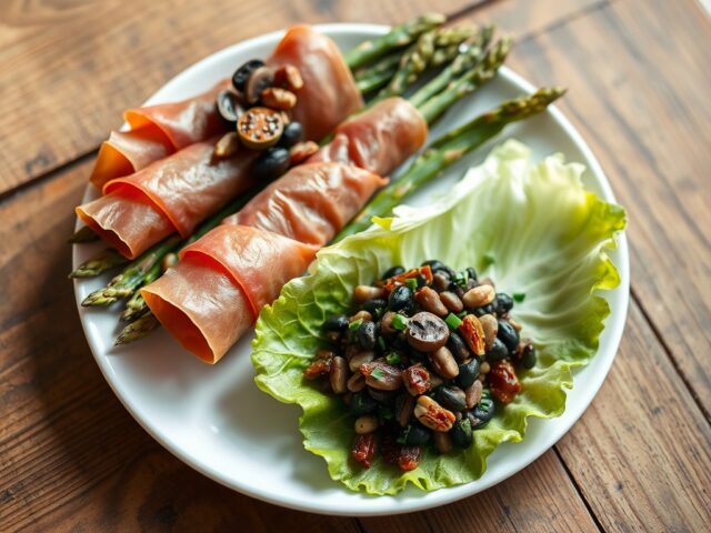Asperges gewikkeld in serranoham met tapenade