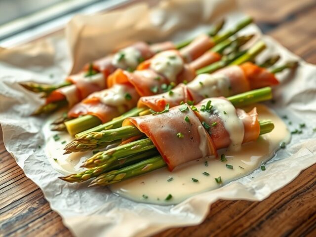 Asperges in papillot met gerookte ham