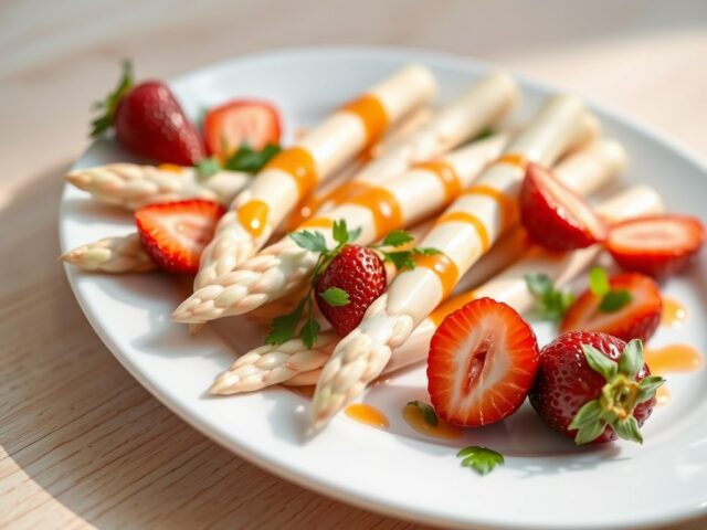 Asperges met aardbeien