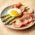 Asperges met beenham en gepocheerd ei