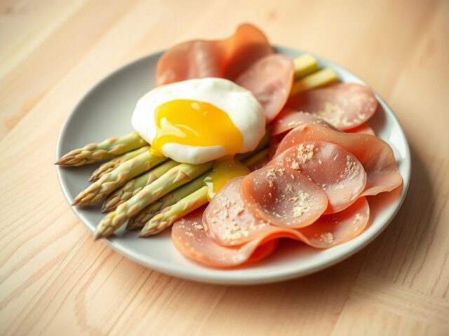 Asperges met beenham en gepocheerd ei