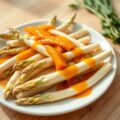 Asperges met een saus van geroosterde paprika’s