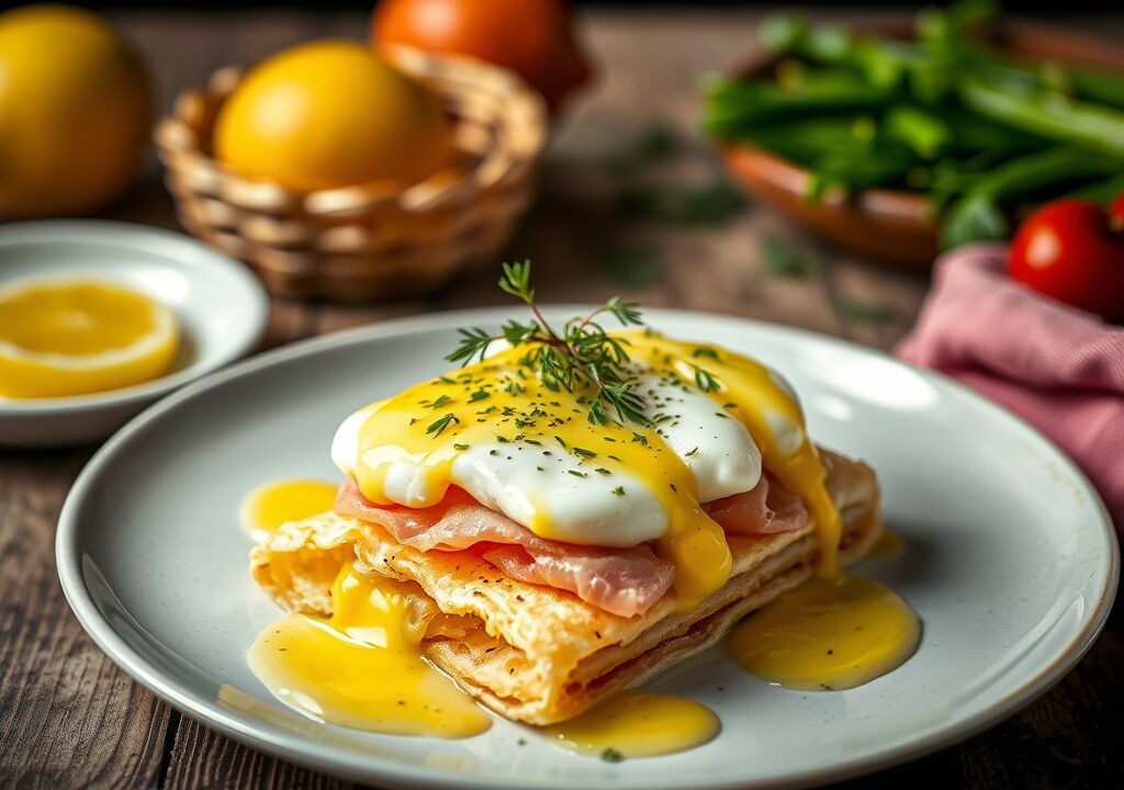 Asperges met ei, ham en botersaus, AI-gegenereerde illustratie