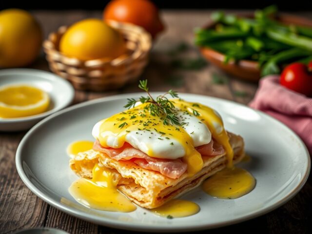 Asperges met ei, ham en botersaus — AI-gegenereerde illustratie