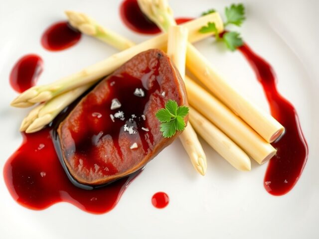 Asperges met ganzenlever en rode portsaus