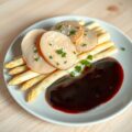 Asperges met ganzenlever en rode portsaus