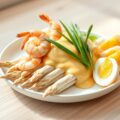 Asperges met garnalen en zeekraal
