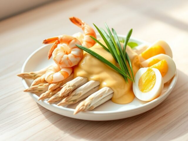 Asperges met garnalen en zeekraal