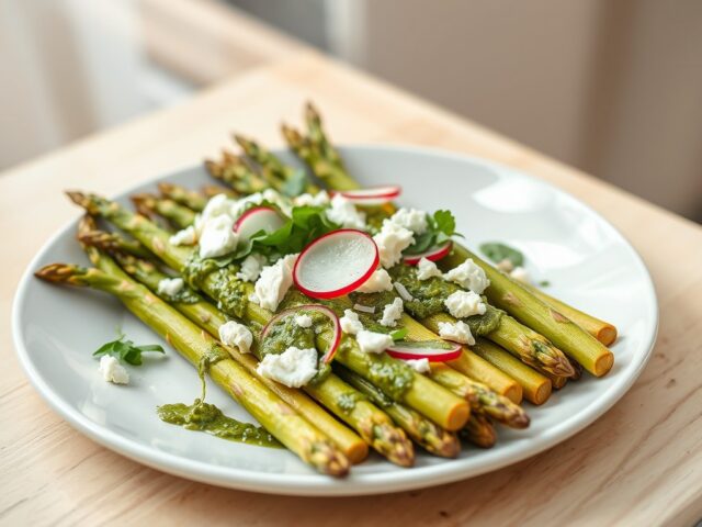 Asperges met geitenkaas en rucolasaus
