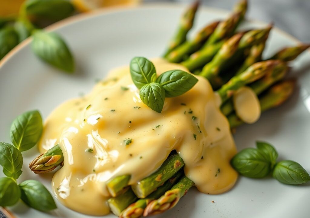 Asperges met hollandaisesaus, AI-gegenereerde illustratie