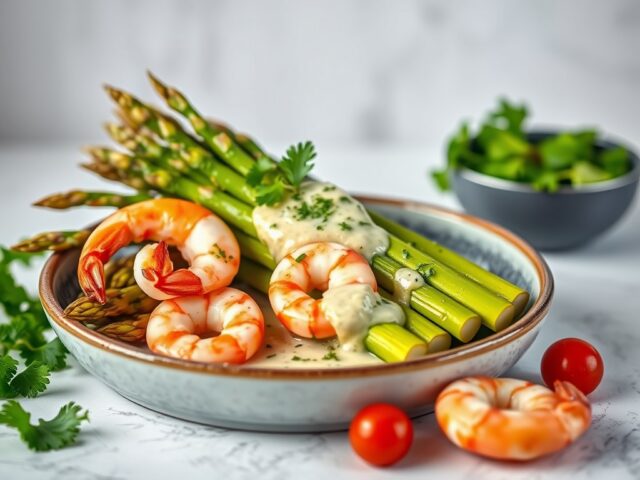 Asperges met nolly prat saus en grijze garnaaltjes