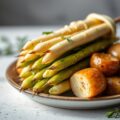 Asperges met piepkuiken aan het spit