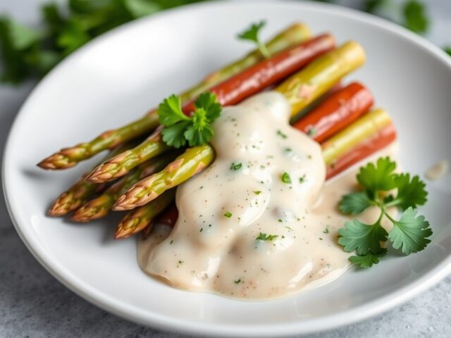 Asperges met rode mul,wittewijnsaus en peterselie