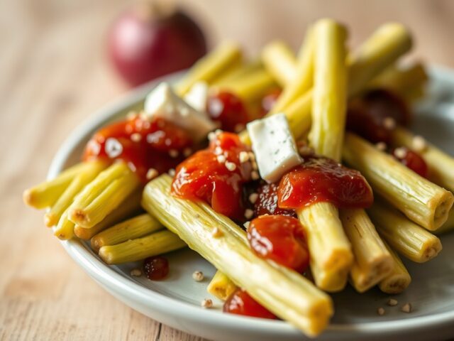 Asperges met rode uienchutney en roquefort