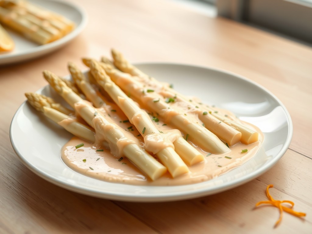 Asperges met sinaasappelsaus, AI-gegenereerde illustratie