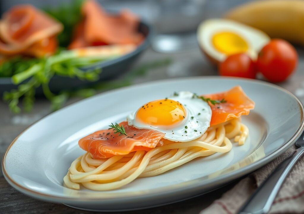 Asperges met zalm en ei — AI-gegenereerde illustratie