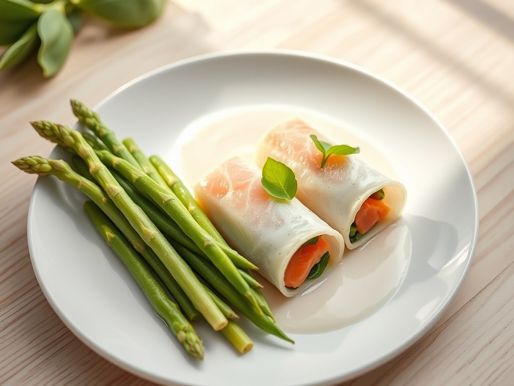 Aspergesalade met gevulde tong, AI-gegenereerde illustratie