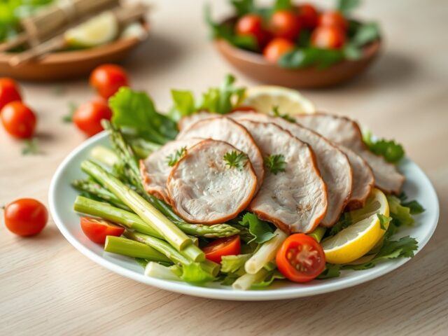 Aspergesalade met varkensgebraad