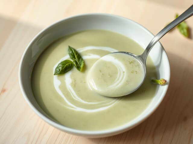 Aspergesoep met basilicumroom