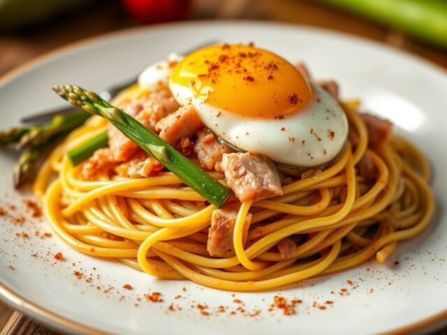 Aspergespaghetti met hammouse