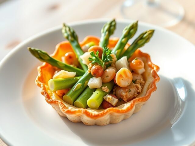 Aspergetaartje met fruits de mer
