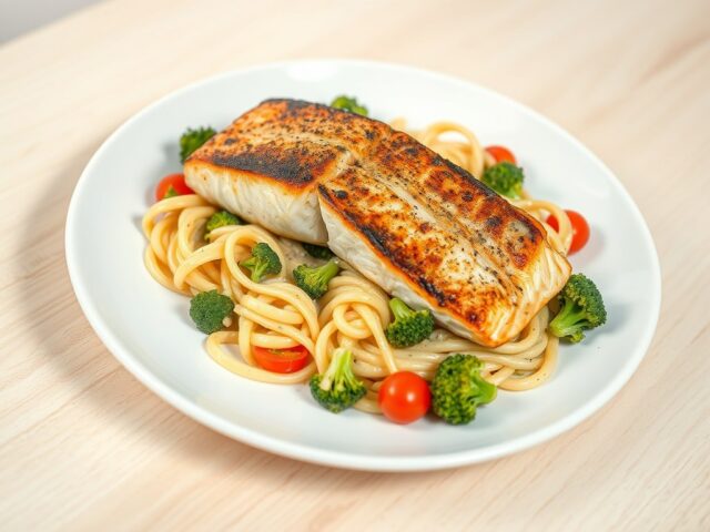 Atlantische zalm met pasta en ragout van broccoli