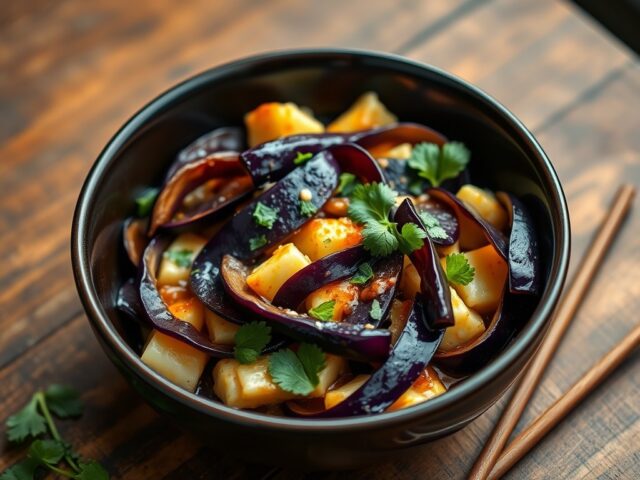 Aubergine met een Eitje Geroerbakt