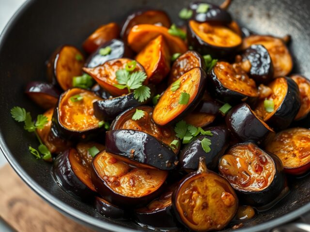 Aubergine met sherry — AI-gegenereerde illustratie