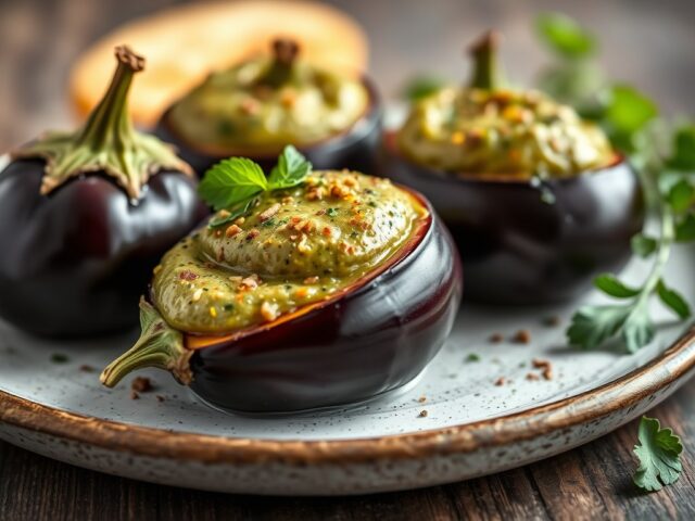 Aubergine met Walnootpesto — AI-gegenereerde illustratie