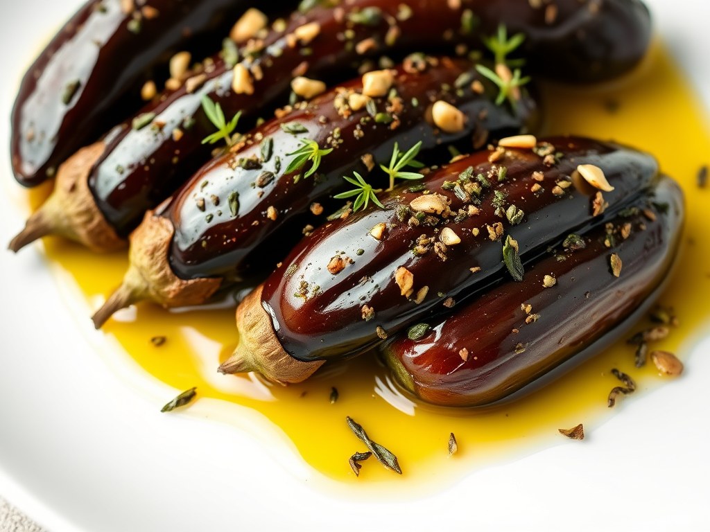 Aubergine op olie, AI-gegenereerde illustratie
