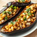 Auberginebakjes met makreel en aardappel