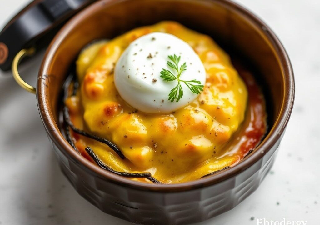 Aubergineclafoutis met chorizo — AI-gegenereerde illustratie