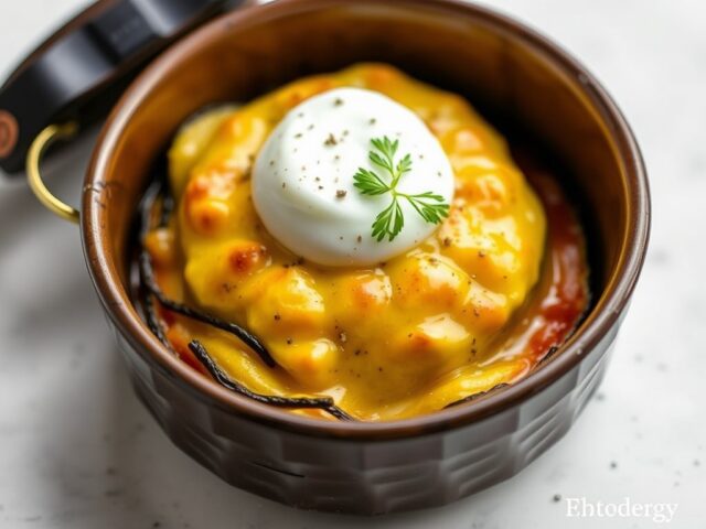 Aubergineclafoutis met chorizo — AI-gegenereerde illustratie
