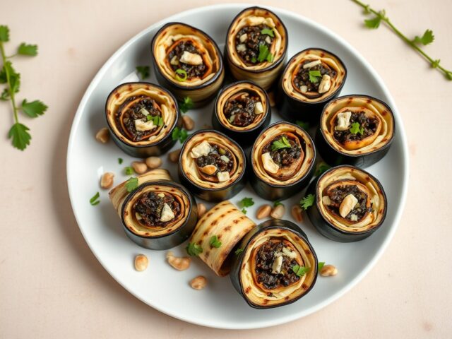 Auberginerolletjes met hazelnotentapenade