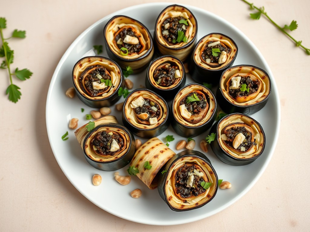 Auberginerolletjes met hazelnotentapenade, AI-gegenereerde illustratie