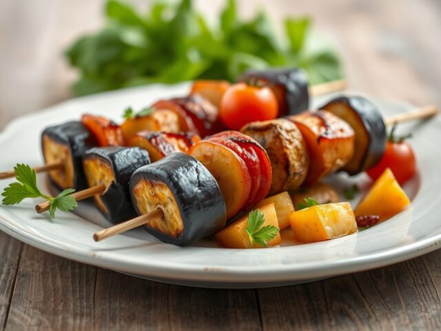 Auberginespies met krielaardappeltjes