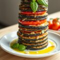 Auberginetorentje met tomaat