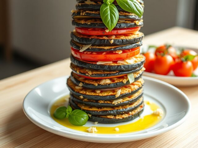 Auberginetorentje met tomaat