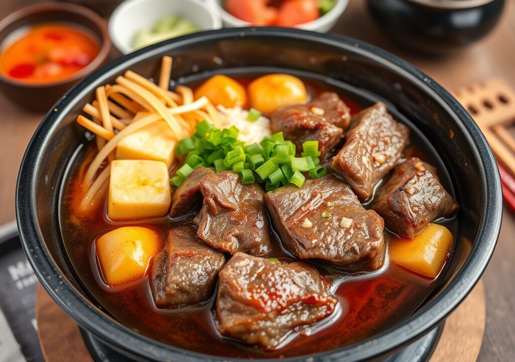 Authentieke Japanse Sukiyaki voor de hele familie, AI-gegenereerde illustratie