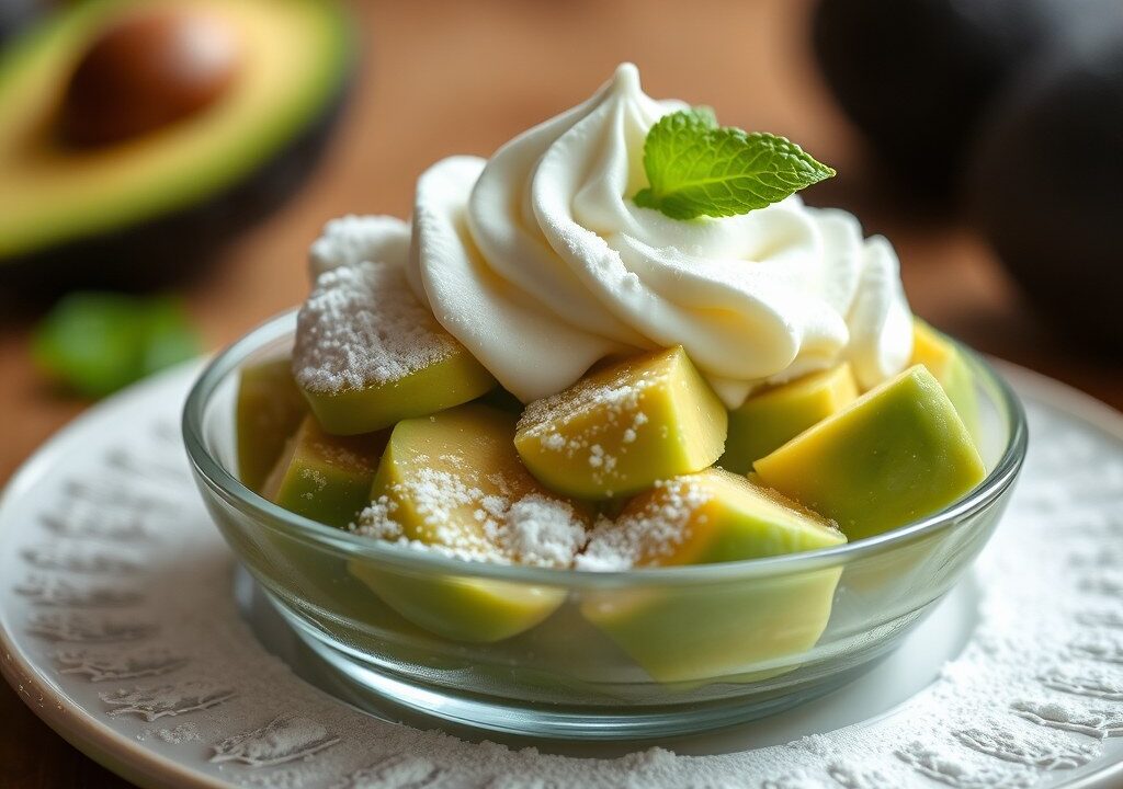 Avocado dessert, AI-gegenereerde illustratie