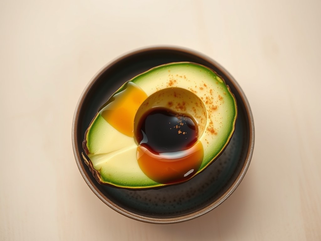 Avocado met honing, kaneel en marsala, AI-gegenereerde illustratie