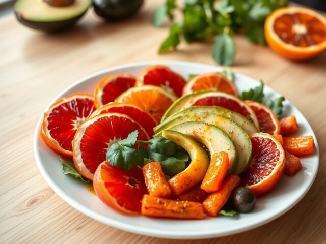 Avocado-Sinaasappel-Wortel Salade