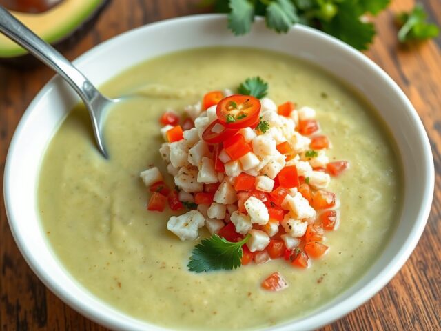 Avocado Soep met Krab en Pico de Gallo